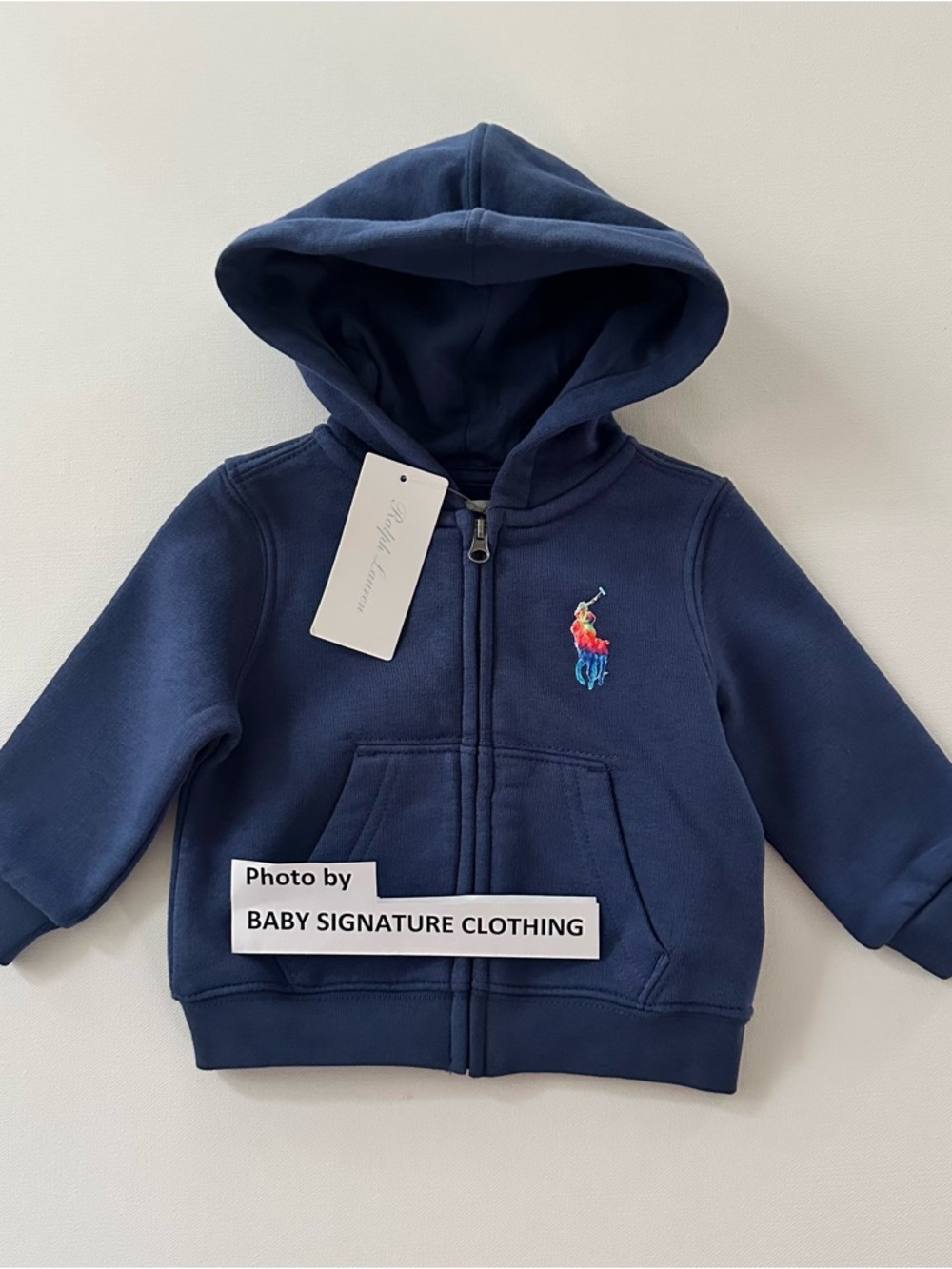 Ralph Lauren 9 Months Baby Boy Navy Hooded Zip Sweatshirt Polo Logo Cardigan